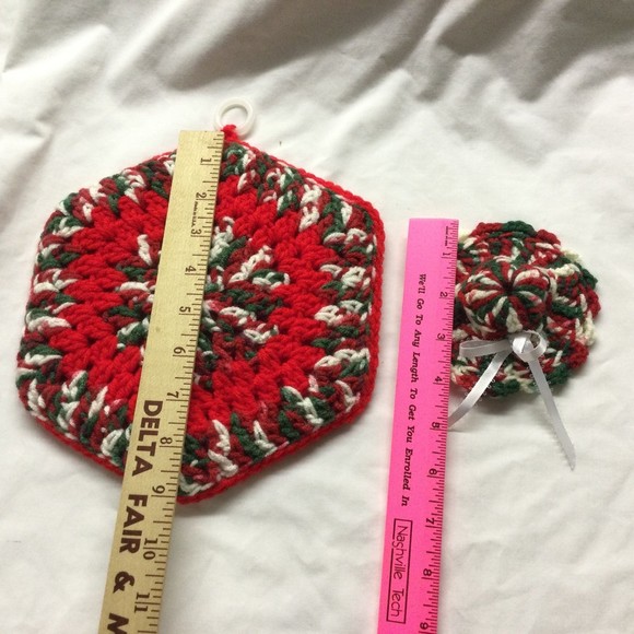 Kitchen Crochet Warming Pad Pot Holder & Pot Top/Lid Holder Hat Set New - Picture 6 of 8